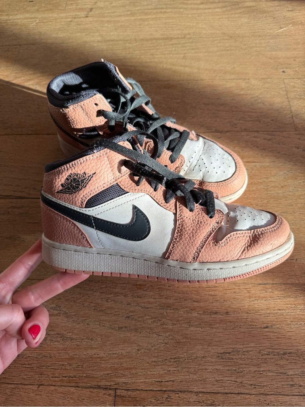 Nike Kids Sneakers Peach, White & Black Air Jordan Style